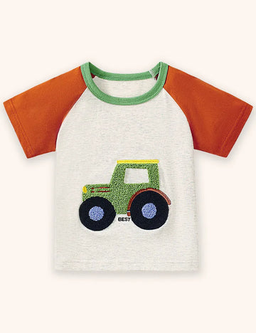 Cartoon Car Applique T-Shirt